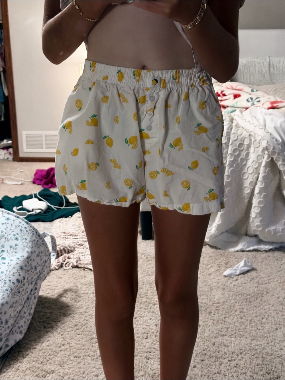 Marshalls White Lemon Print Elastic Waist Shorts